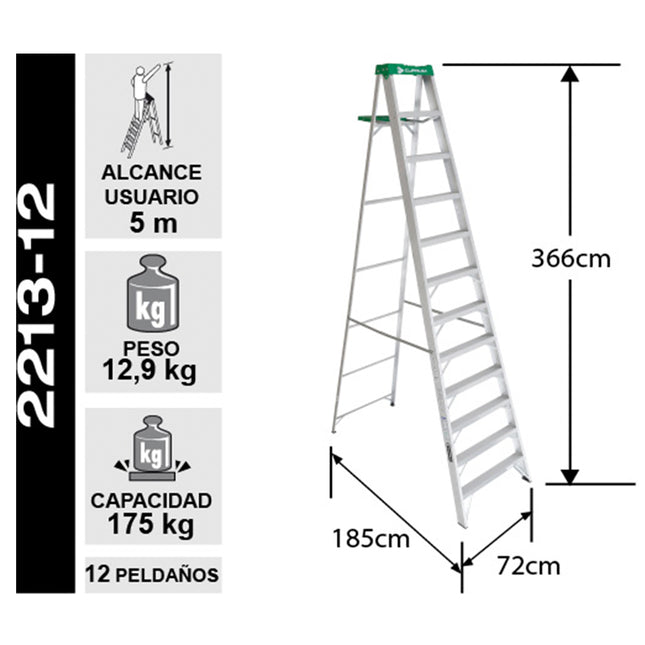 ESCALERA DE ALUMINIO TIJERA 3.66 M.  (Modelo: 2213-12)