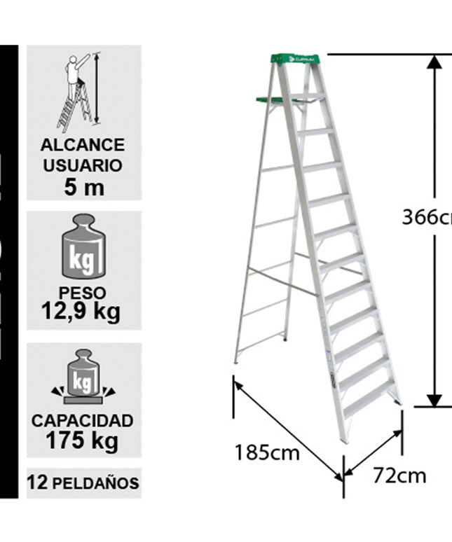 ESCALERA DE ALUMINIO TIJERA 3.66 M.  (Modelo: 2213-12)