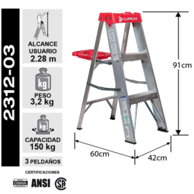 ESCALERA ALUMINIO TIJERA 3 PELDA OS 0.91 MTS 150 KG CUPRUM (Modelo: 2312-03)