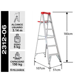 ESCALERA ALUMINIO TIJERA 6 PELDAÑOS CUPRUM 1.83 M. (Modelo: 2312-06)
