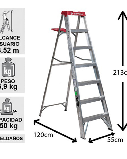 ESCALERA ALUMINIO TIJERA 7 PELDA OS 2.13 M. CUPRUM (Modelo: 2312-07)