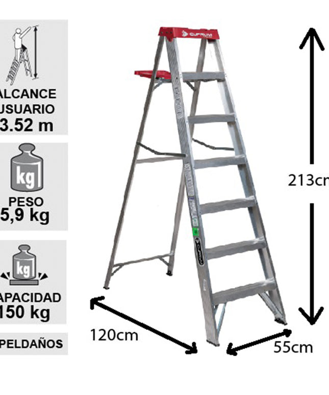 ESCALERA ALUMINIO TIJERA 7 PELDA OS 2.13 M. CUPRUM (Modelo: 2312-07)