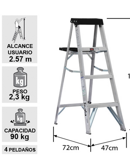 ESCALERA ALUMINIO TIJERA 1.22 M 4 PELDA OS CUPRUM (Modelo: 2314-04)