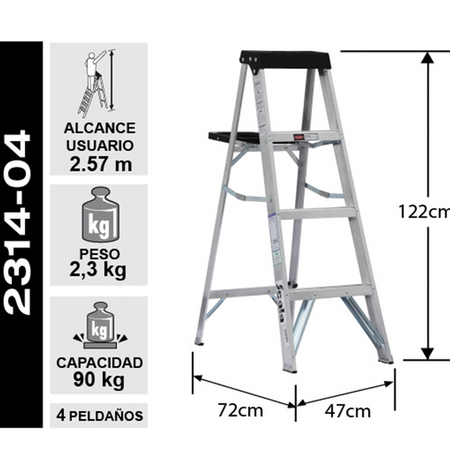 ESCALERA ALUMINIO TIJERA 1.22 M 4 PELDA OS CUPRUM (Modelo: 2314-04)