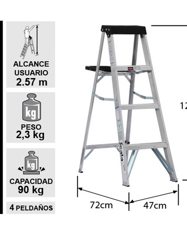 ESCALERA ALUMINIO TIJERA 1.22 M 4 PELDA OS CUPRUM (Modelo: 2314-04)