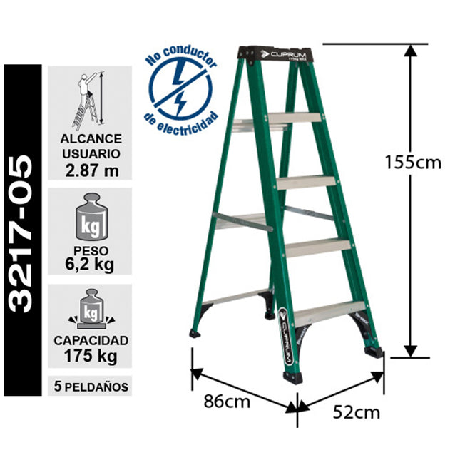 ESCALERA F. VIDRIO TIJERA 1.53 M. (Modelo: 3217-05)