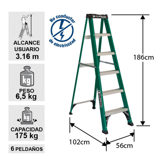 ESCALERA  F. VIDRIO TIJERA 1.83 M. (Modelo: 3217-06)