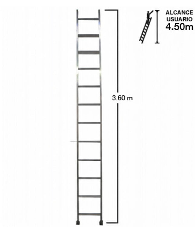ESCALERA ALUMINIO RECTA SIMPLE 3.66 M. (Modelo: 440-12)