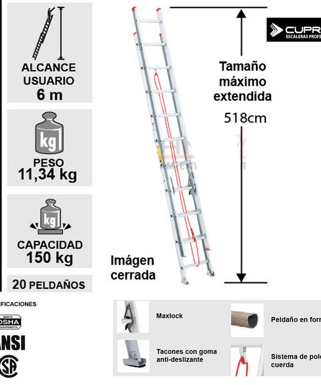 ESCALERA ALUMINIO TELESC.  5.18 M. (Modelo: 494-20)