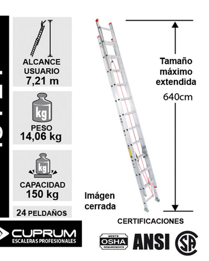 ESCALERA DE EXTENSIÓN DE ALUMINIO 24P - CUPRUM (Modelo: 494-24)