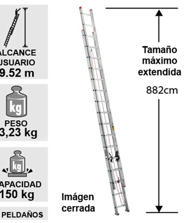 ESCALERA DE EXTENSIÓN DE ALUMINIO 32PELD - 150KG  (Modelo: 494-32)