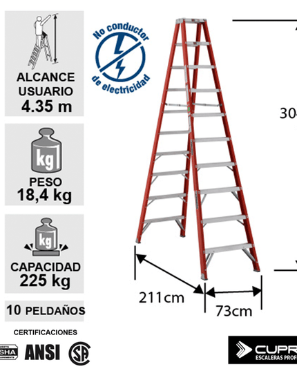 ESCALERA F. VIDRIO TIJERA DOBLE ACCESO 3.00 M (Modelo: 530-10)