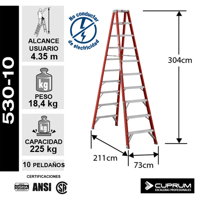 ESCALERA F. VIDRIO TIJERA DOBLE ACCESO 3.00 M (Modelo: 530-10)