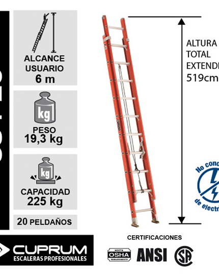 ESCALERA F. VIDRIO TELESC.  5.18 M. (Modelo: 534-20)