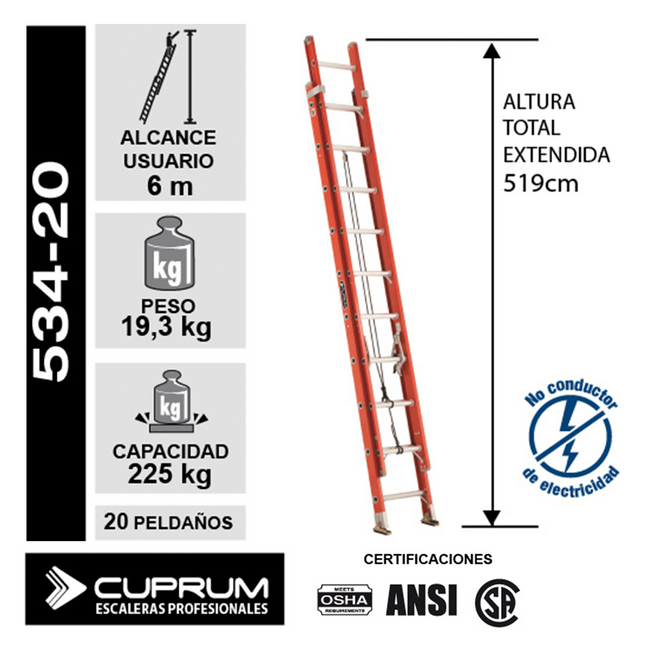 ESCALERA F. VIDRIO TELESC.  5.18 M. (Modelo: 534-20)
