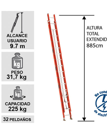 ESCALERA FIBRA DE VIDRIO TELESCOPICA  8.84 M. (Modelo: 534-32)