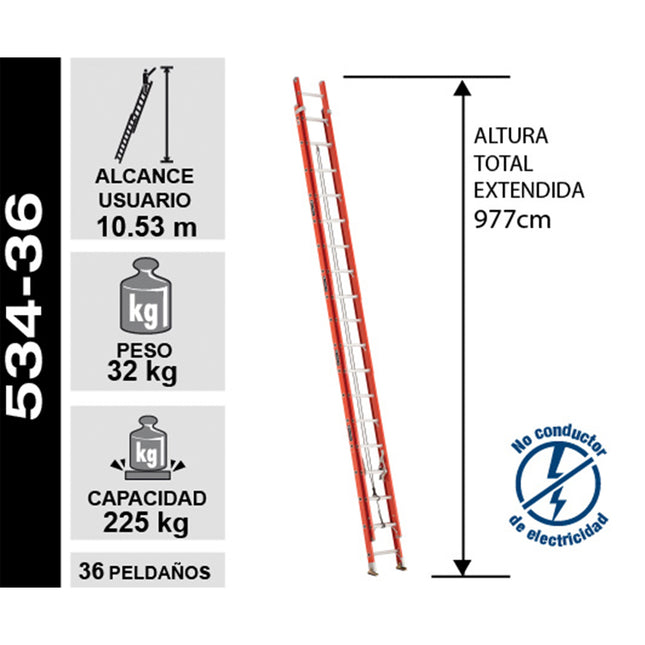 ESCALERA FIBRA DE VIDRIO TELESC.  9.75 M. (Modelo: 534-36)