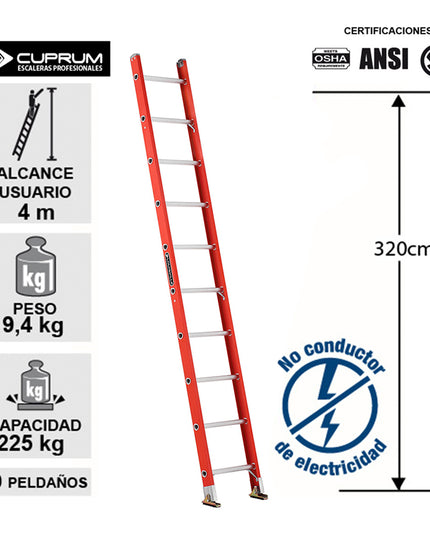 ESCALERA FIBRA RECTA 3.06 MTR (Modelo: 544-10)