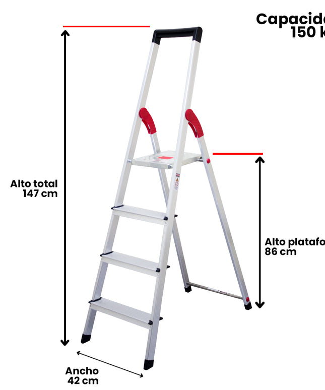 ESCALERA ALUM TIJERA PLATAFORMA 4 PELD (Modelo: 807-04)