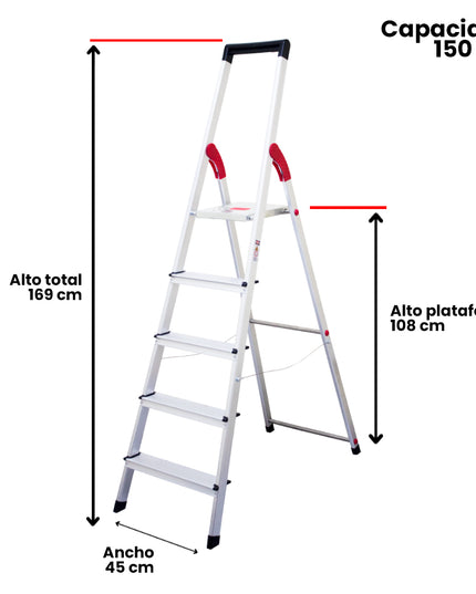 ESCALERA  ALUM TIJERA PLATAFORMA 5 PELD (Modelo: 807-05)