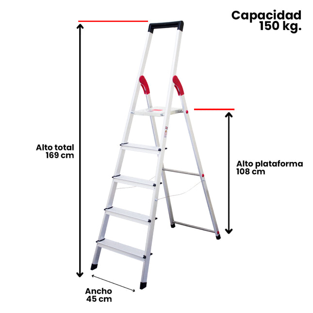 ESCALERA  ALUM TIJERA PLATAFORMA 5 PELD (Modelo: 807-05)