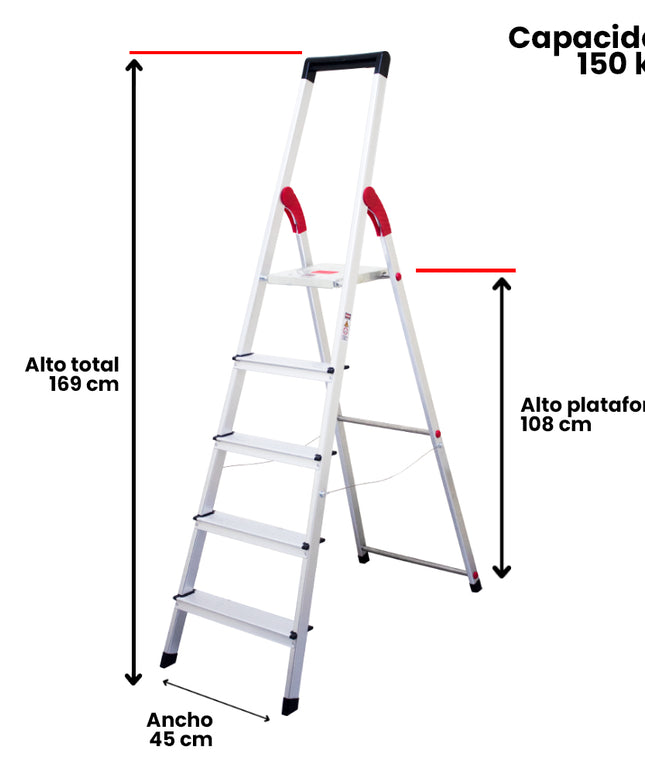 ESCALERA  ALUM TIJERA PLATAFORMA 5 PELD (Modelo: 807-05)