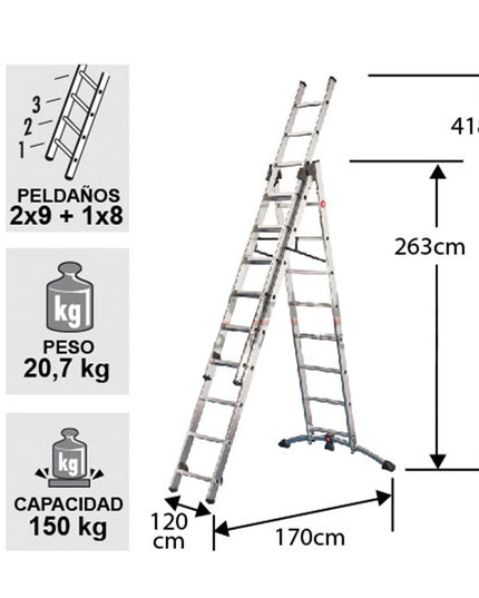 ESCALERA ALUMINIO TIJERA TEL.3X9 ProfiLot (Modelo: 9309-507)