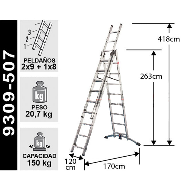 ESCALERA ALUMINIO TIJERA TEL.3X9 ProfiLot (Modelo: 9309-507)