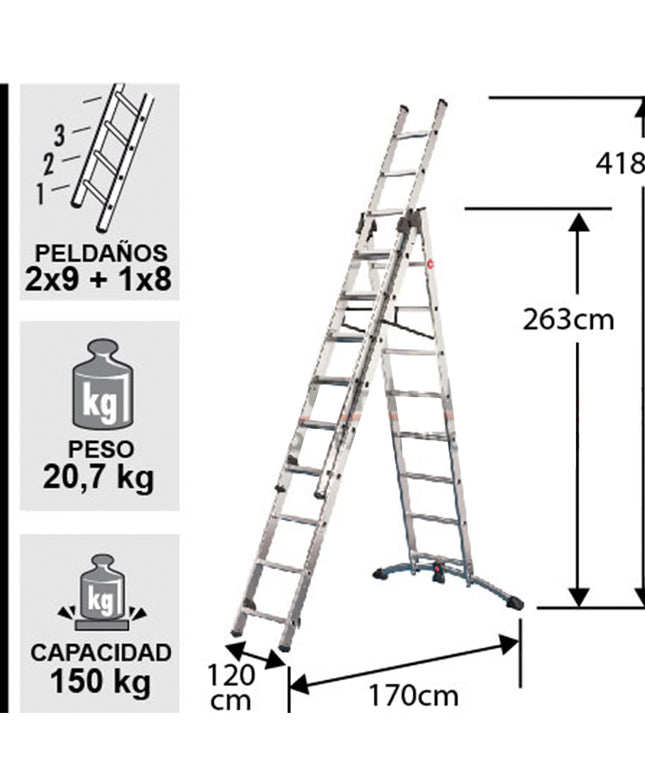 ESCALERA ALUMINIO TIJERA TEL.3X9 ProfiLot (Modelo: 9309-507)