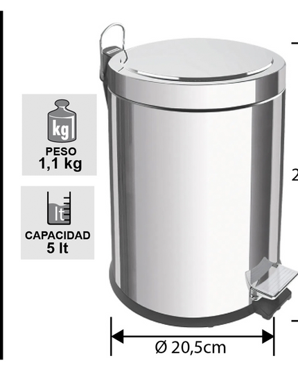 BASURERO PEDAL 5L ACERO INOX TRAMONTINA  (Modelo: 94538-105)