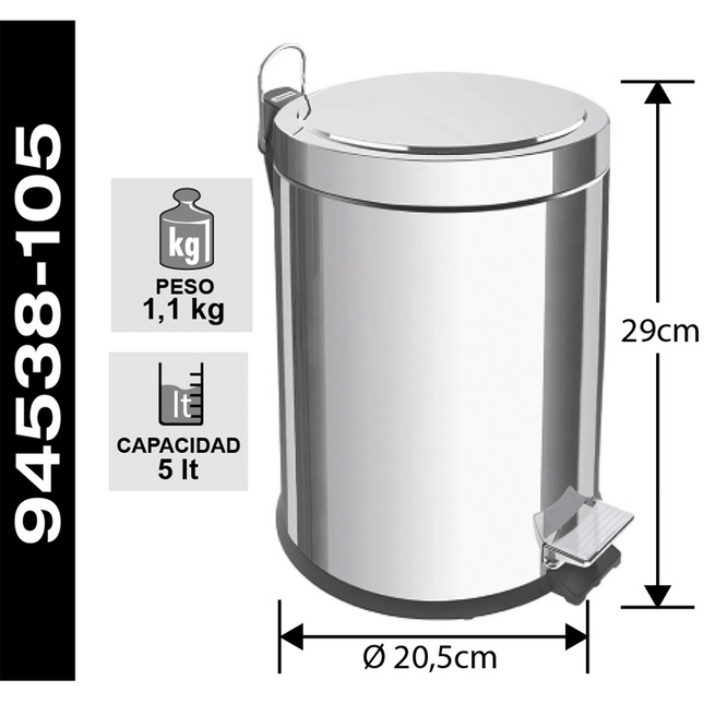 BASURERO PEDAL 5L ACERO INOX TRAMONTINA  (Modelo: 94538-105)