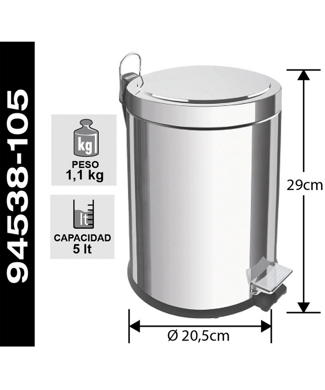 BASURERO PEDAL 5L ACERO INOX TRAMONTINA  (Modelo: 94538-105)