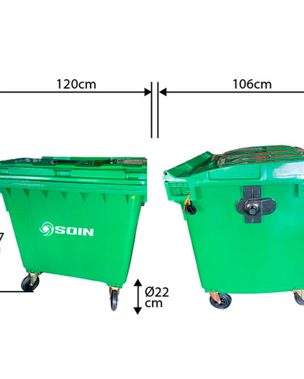 CONTENEDOR DE BASURA CON RUEDAS VERDE 1100 L (Modelo:AE-1100V)