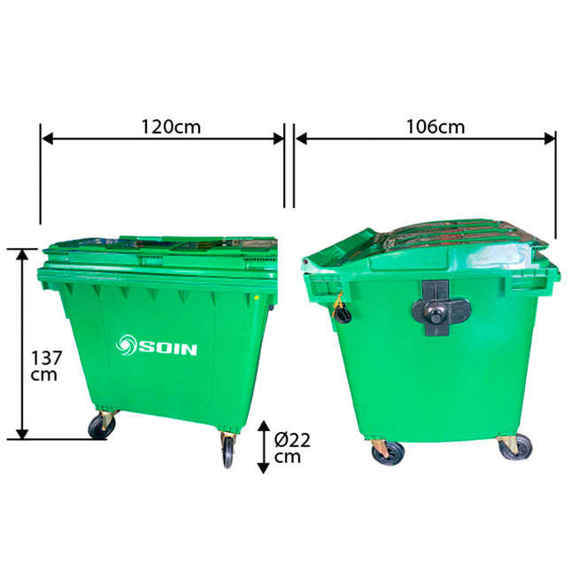 CONTENEDOR DE BASURA CON RUEDAS VERDE 1100 L (Modelo:AE-1100V)