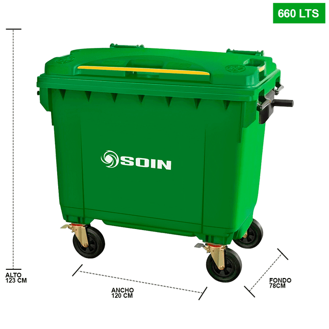 CONTENEDOR DE BASURA 660 LTS. VERDE (Modelo: AE-660V)