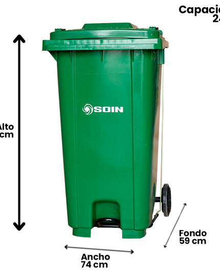 BASURERO C/TAPA RUEDA Y PEDAL 240 lts. (Modelo: AP-240V)