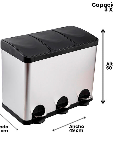 BASURERO TRIPLE ACERO INOX SOIN 15L X 3 (Modelo: BIN-15X3)