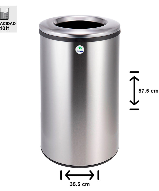 BASURERO ACERO INOX SOIN 40 LITROS ABIERTO  (Modelo: BIN-40A)