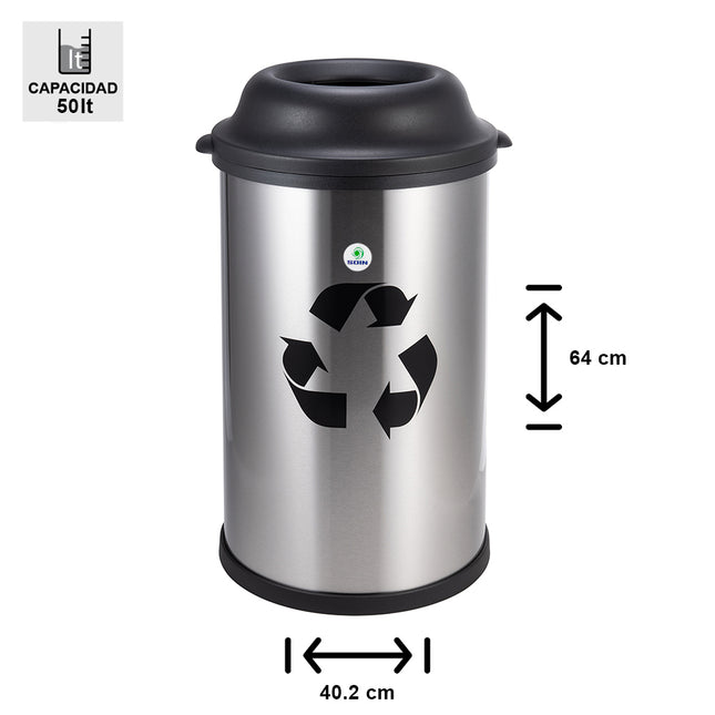 BASURERO ACERO INOX SOIN 50 LITROS ABIERTO (Modelo: BIN-50A)