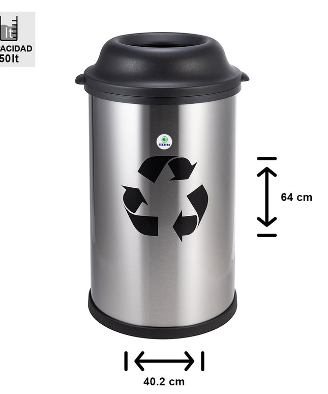 BASURERO ACERO INOX SOIN 50 LITROS ABIERTO (Modelo: BIN-50A)