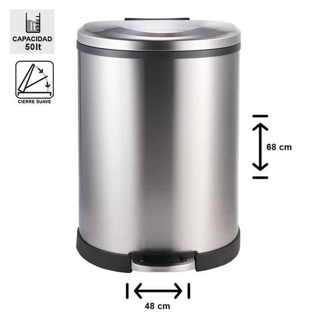 BASURERO ACERO INOX SOIN 50 LITROS  (Modelo: BIN-50)