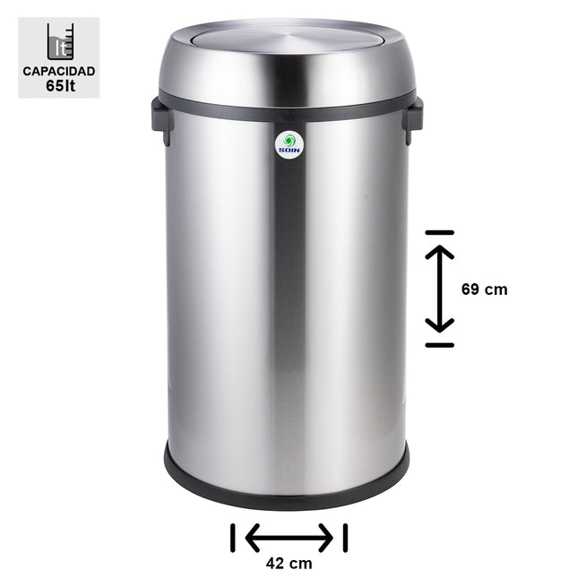 BASURERO ACERO INOX SOIN 65 LITROS VAIVEN (Modelo: BIN-65A)