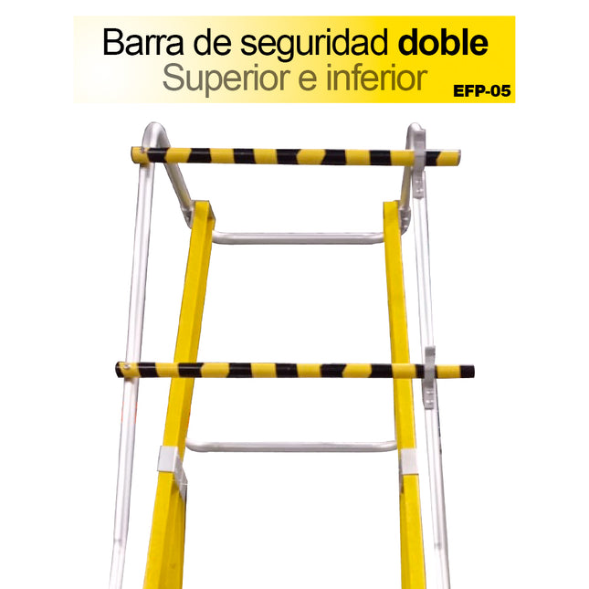 ESCALERA FIBRA V. PLAT. CON BARANDA 4 PELD (Modelo: EFP-04)