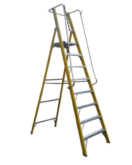 ESCALERA FIBRA V. PLATAFORMA 8 PELDA CON (Modelo: EFP-08)