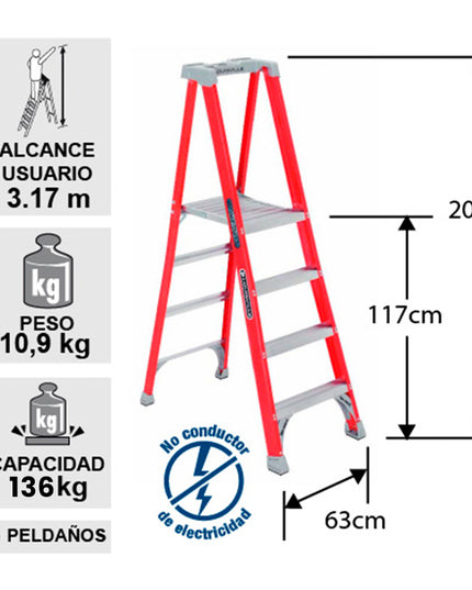 ESCALERA F. VIDRIO TIJERA PLATAFORMA  1.22 m (Modelo: FXP1704)