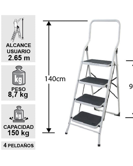 TABURETE ACERO CON ASA 4 PELDAÑOS (Modelo: TAB-04E)