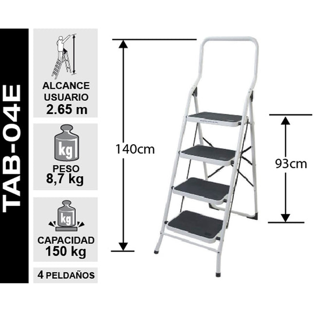 TABURETE ACERO CON ASA 4 PELDAÑOS (Modelo: TAB-04E)