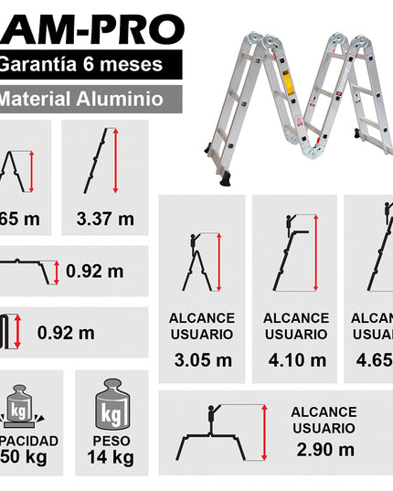 ESCALERA ARTICULADA ALUMINIO - TECHNOPLUS PRO (Modelo: EAM-PRO)