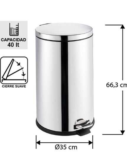 BASURERO ACERO INOX SOIN 40 LITROS  (Modelo: BIN-40)