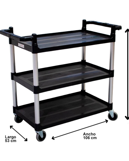 CARRO 3 BANDEJAS GRANDE COLOR NEGRO 85KG (Modelo: C3B-85)